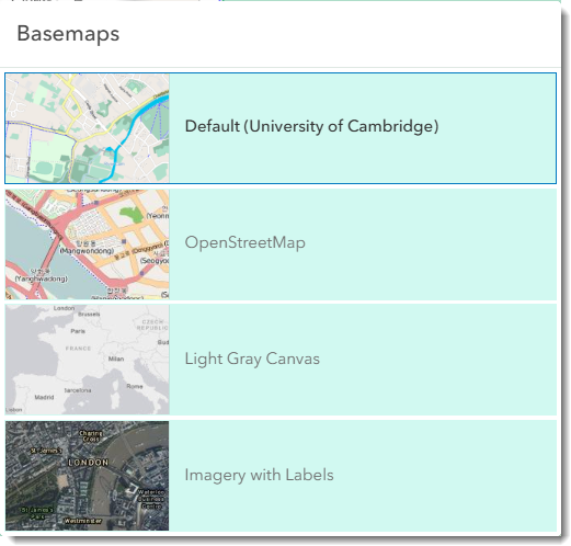 Screenshot of the University map demonstrating the basemaps