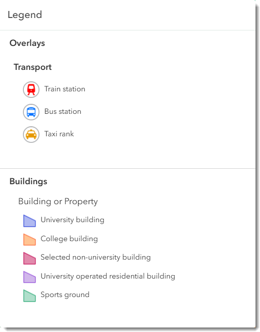 Screenshot of the University map demonstrating the legend panel