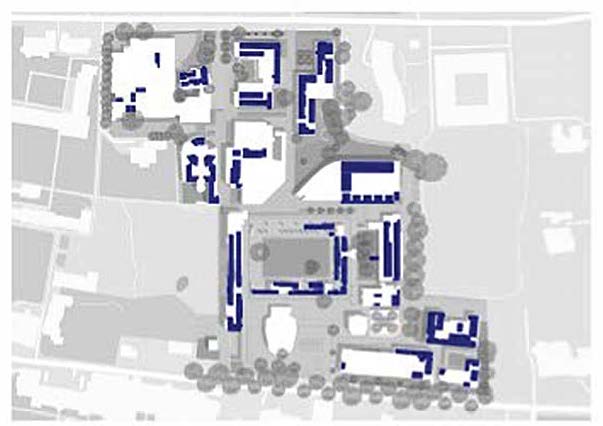 Map of the Sidgwick Site highlighting where offices are