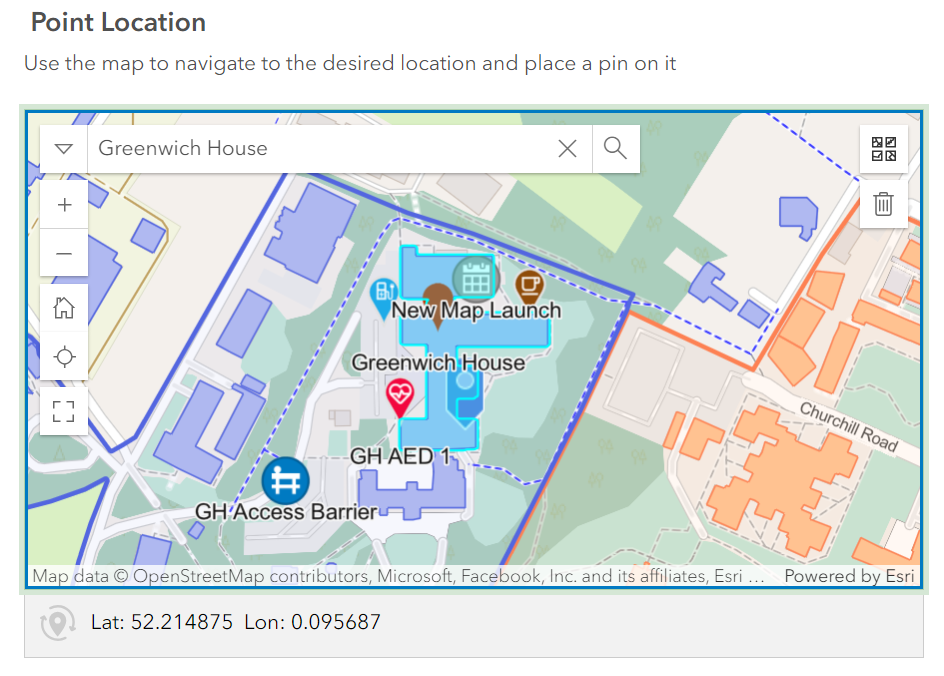 Screenshot of the Point Location section of the web form to submit annotations to the University map