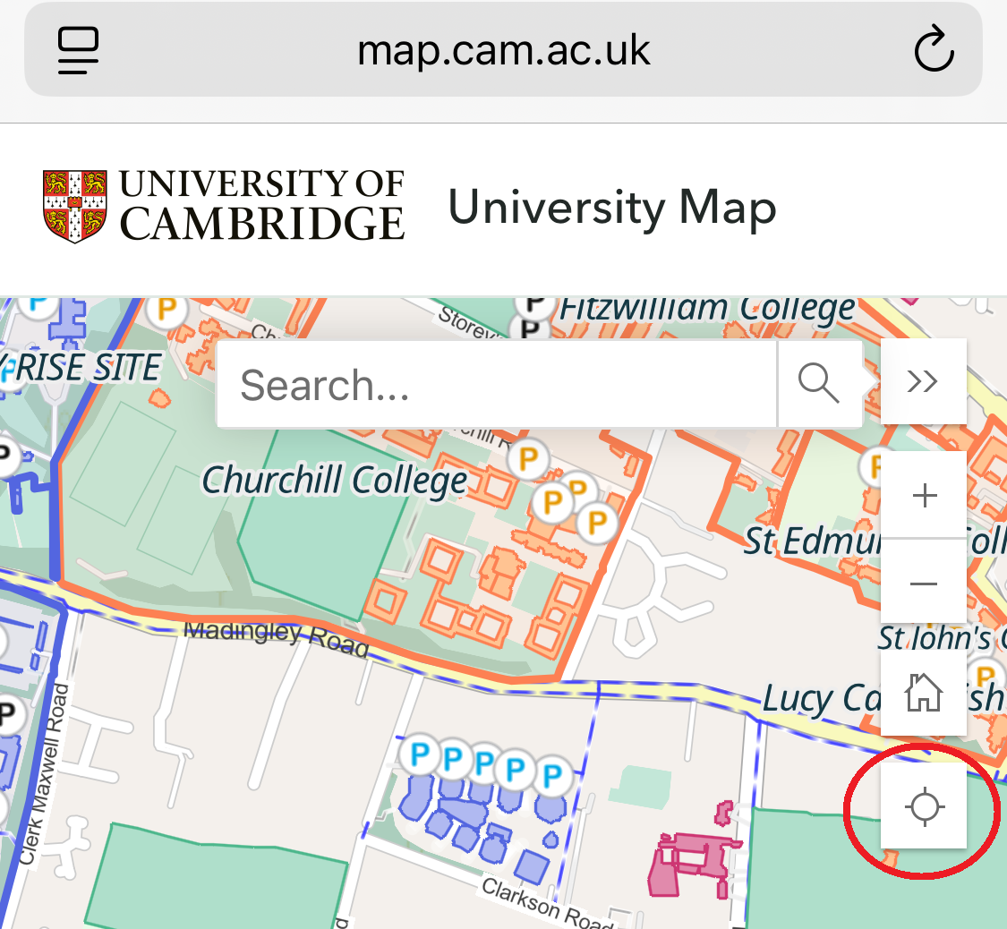 Screenshot of University map highlighting the Positioning button