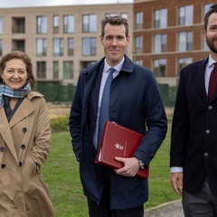 Housing Minister Matthew Pennycook with the Vice-Chancellor and Matt Johnson