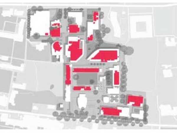 Map of Stirling site with libraries marked red
