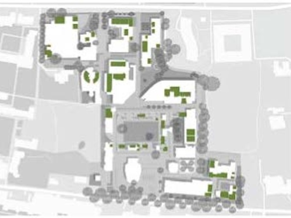 Map of Stirling site with meeting spaces marked green