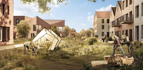 Visual of a shared garden in the next phase of the Eddington development.